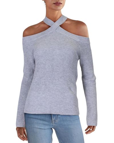 1.STATE Cold Shoulder Ribbed Knit Pullover Sweater - Blue