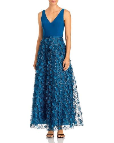 Eliza J Mesh Sleeveless Evening Dress - Blue