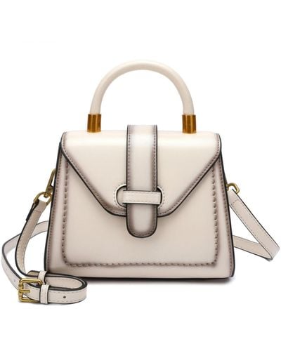 Tiffany & Fred Single Handle Gradient Leather Satchel/ Shoulder Bag - Natural