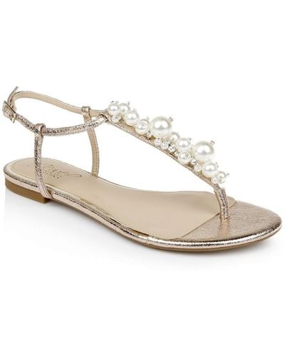 Badgley Mischka Flat Ankle Strap T-strap Sandals - White