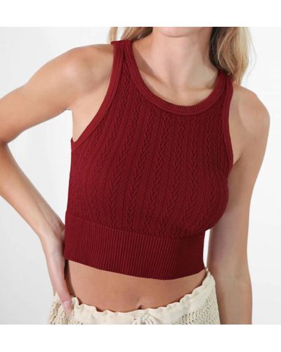 Nikibiki Cable Knit High Neck Crop Top In Sundried Tomato - Red