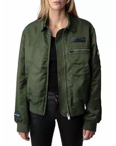 Zadig & Voltaire Nylon Patch Bomber Jacket - Green