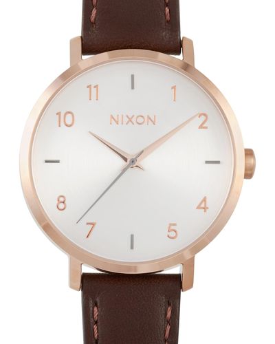 Nixon Arrow Leather 38mm Stainless Steel Rose Gold / Silver Watch A1091 2369 - Metallic