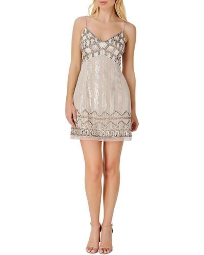 Aidan By Aidan Mattox Sequined Mini Cocktail And Party Dress - Natural