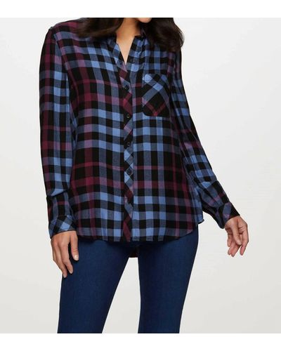 Beach Lunch Lounge Charley Long Sleeve Button Front Plaid Shirt In Mixed Berry - Blue
