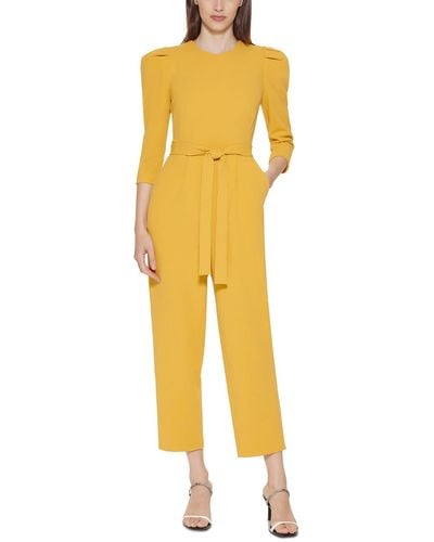 Calvin Klein Belted Puff Sleeve Jumpsuit - Yellow