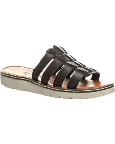 BEARPAW Vanessa Leather Flat Huarache Sandals - Brown