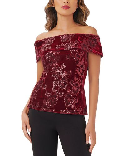 Adrianna Papell Velvet Sequined Pullover Top - Red