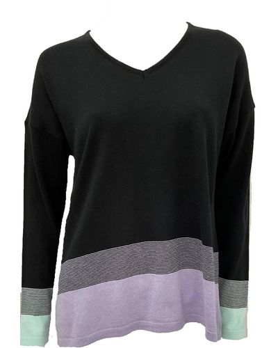 French Kyss Ombre 3/4 V-neck Top - Black