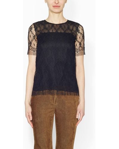 Adam Lippes Short Sleeve Shirt In Chantilly Lace - Blue