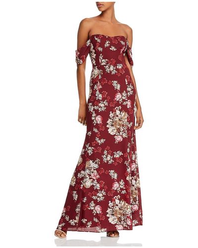 Wayf Floral Print Sweetheart Maxi Dress - Red