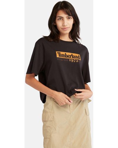 Timberland Linear-logo Cropped T-shirt - Black