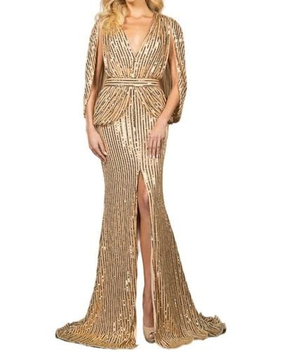 Terani Bead Detailed Slim Dress In Gold - Natural