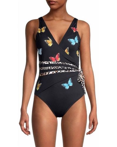 Johnny Was Monarch Butterfly Print Wrap Swimsuit - Blue