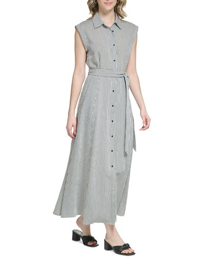 Calvin Klein Striped Sleeveless Shirtdress - Gray