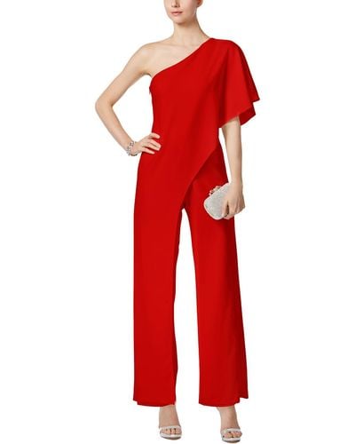 Adrianna Papell Satin One-shoulder Jumpsuit - Red