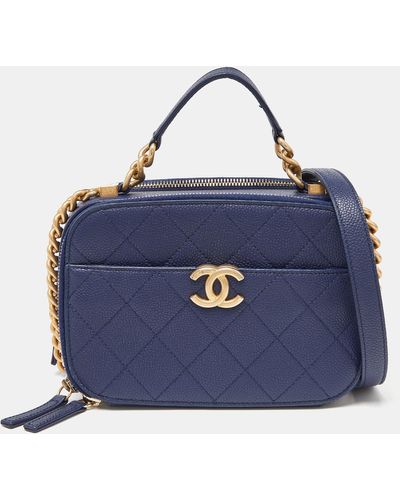 Chanel Quilted Caviar Leather Business Affinity Camera Chain Bag - Blue