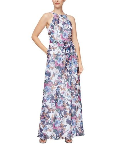 SLNY Floral Halter Maxi Dress - Purple