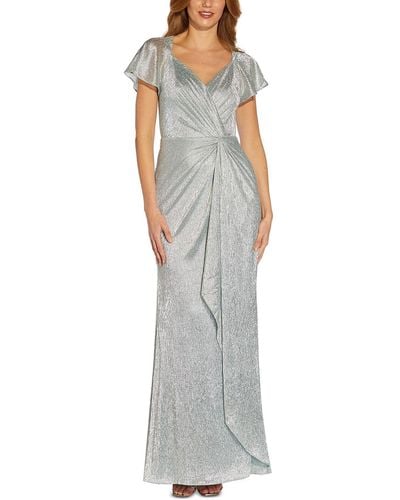 Adrianna Papell Metallic Maxi Evening Dress - Gray