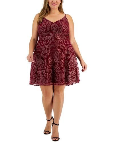 Speechless Plus Formal Foral Shift Dress - Red