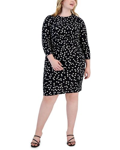 Anne Klein Plus Polka Dot 3/4 Sleeve Cocktail And Party Dress - Black