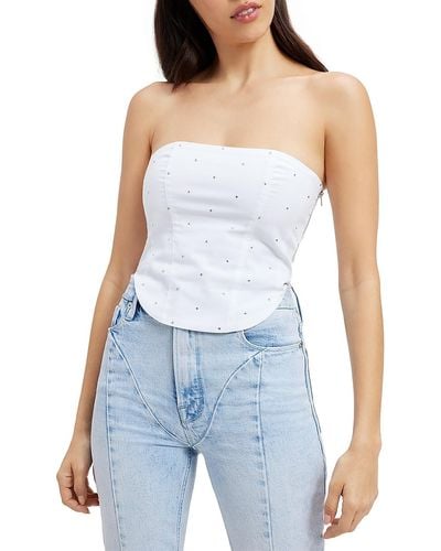 GOOD AMERICAN Embellished Corset Strapless Top - Blue