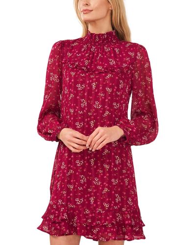 Cece Floral Charm Smocked Flounce Mini Dress - Red