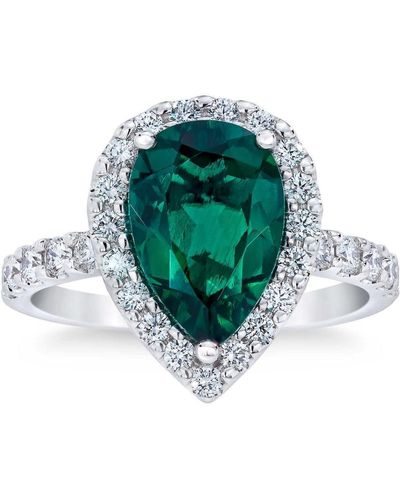 Pompeii3 5ct Pear Shape Emerald & Lab Grown Diamond Halo Ring - Green