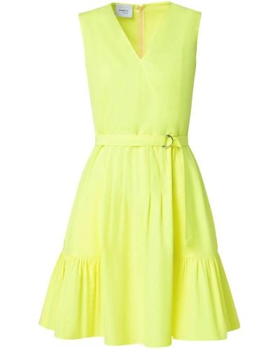 Akris Punto V-neck Cotton Poplin Pleated Dress - Yellow
