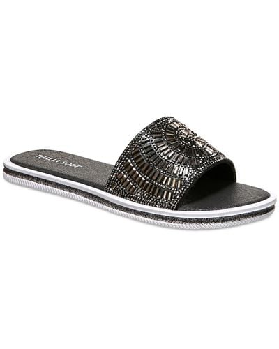 Thalia Sodi Dianna Open Toe Slip On Slide Sandals - Black