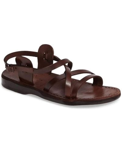 Jerusalem Sandals Tzippora Leather Strappy Slingback Sandal In Brown