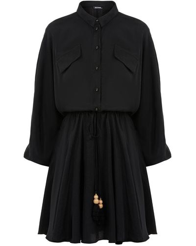 Nocturne Tasseled Shirt Dress - Black