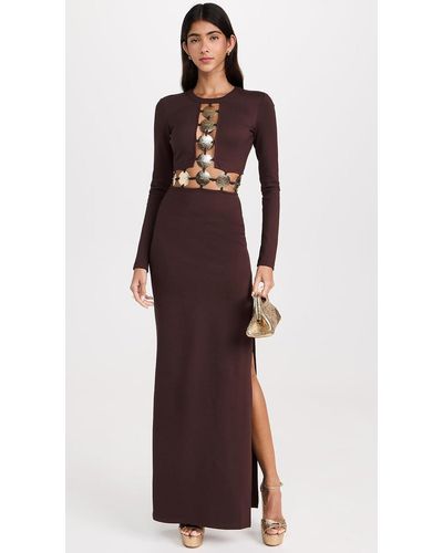 STAUD Delphine Dress Dark Chocolate Brown Maxi Gown - Purple