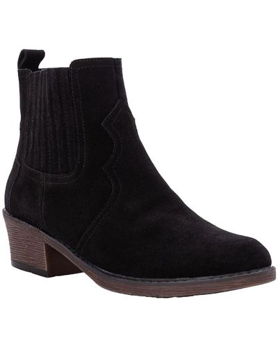 Propet Reese Suede Block Heel Ankle Boots - Black