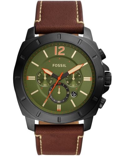 Fossil Outlet Privateer Chronograph, Black Stainless Steel Watch - Green