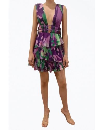 Rococo Sand Aerin Pleated Cutout Chiffon Mini Dress - Purple