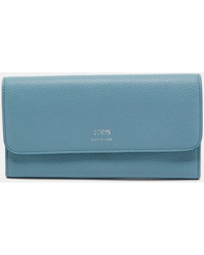 Tod's Light Leather Trifold Continental Wallet - Blue