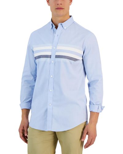 Club Room Cotton Blend Striped Button-down Shirt - Blue