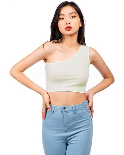 LONDON RAG One Shoulder Knitted Crop Top - White