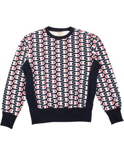 Champion All Over Logo Crewneck - Navy/red/white - Blue