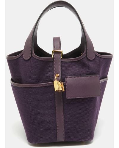 Hermès Raisin/cassis Toile Goeland And Swift Leather Cargo Picotin Lock 18 Bag - Purple
