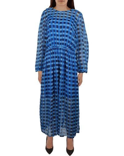 French Connection Hallie Check Print Ruched Midi Dress - Blue