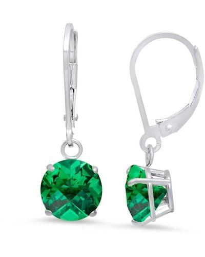 MAX + STONE Sterling Silver Round Checkerboard Cut Gemstone Leverback Earrings (8mm) - Green