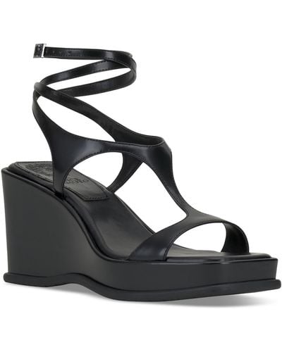 Vince Camuto Fetemee Leather Slip On Wedge Sandals - Black