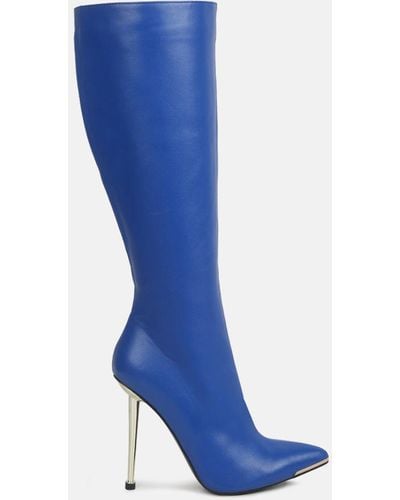 LONDON RAG Hale Faux Leather Pointed Heel Calf Boots - Blue