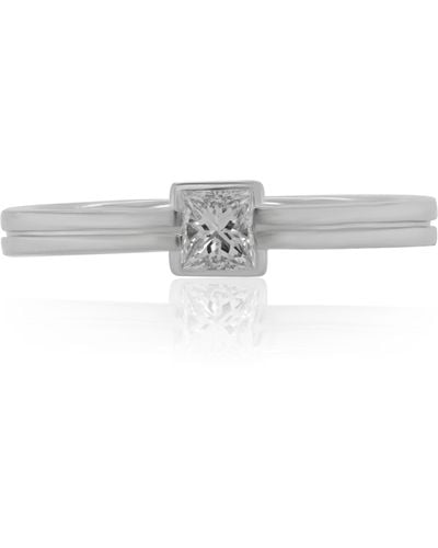 Diana M. Jewels 18kt White Gold Princess Cut Diamond Ring Containing 0.45 Cts Tw (gh Vs Si) - Gray