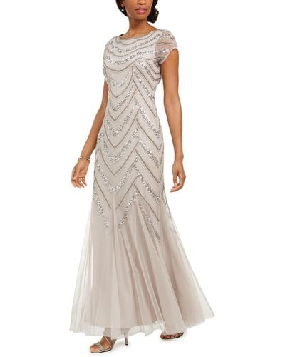 Adrianna Papell Sequined Maxi Evening Dress - White