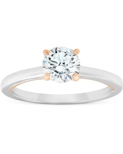 Pompeii3 1 Ct Diamond Solitaire Two Tone Engagement Ring 14k & Rose Gold - White