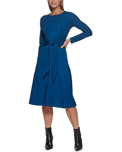 DKNY Knit Tie-waist Midi Dress - Blue