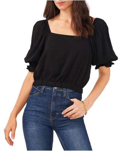 1.STATE Square Neck Puff Sleeve Cropped - Black